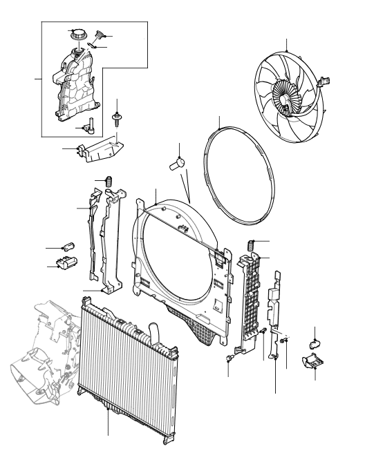 Cooling Radiator, Fan & Header Bottle