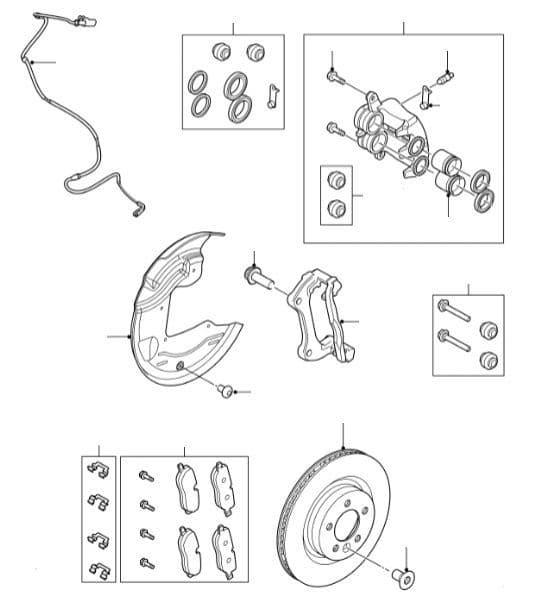 Front Brake Pads, Discs and Calipers Coil Spring models from VIN DA000001