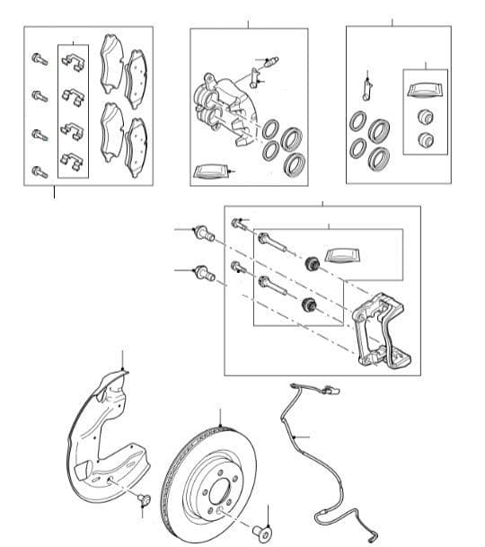 Front Brake Pads, Discs, Calipers all Air Suspension models VIN EA000001 onwards