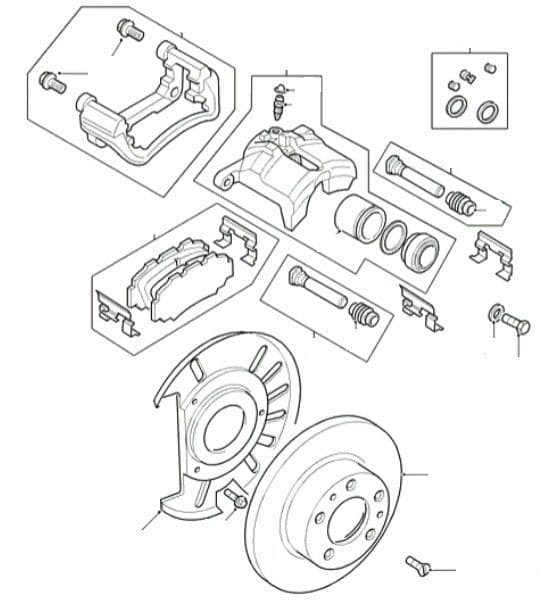 Front Brake Pads, Discs & Calipers to VIN YA999999 (2000)