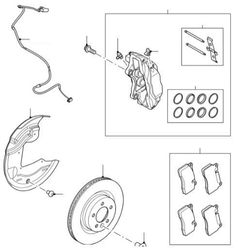 Front Pads, Discs & Calipers 2.7,3.6,4.2&4.4 to VIN 9A999999 (2009) When fitted with BREMBO calipers