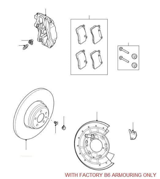 Rear Brake Pads, Discs and Calipers ARMOURED models only