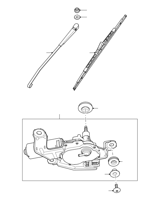 Rear Wiper Motor, Arm & Blade