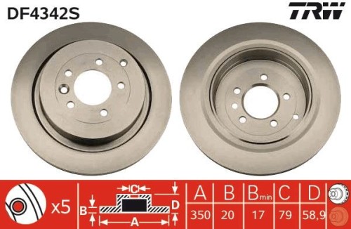 SDB000646 TRW Single Rear Brake Disc DF4342S